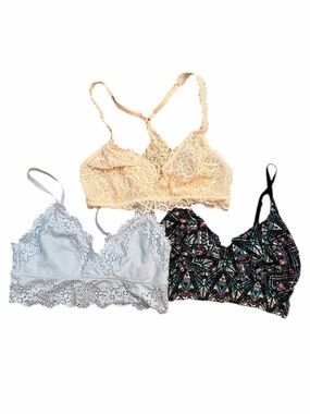 Bundle of 3 Lace & Printed Bralettes — Aerie, Victorias Secret PINK
